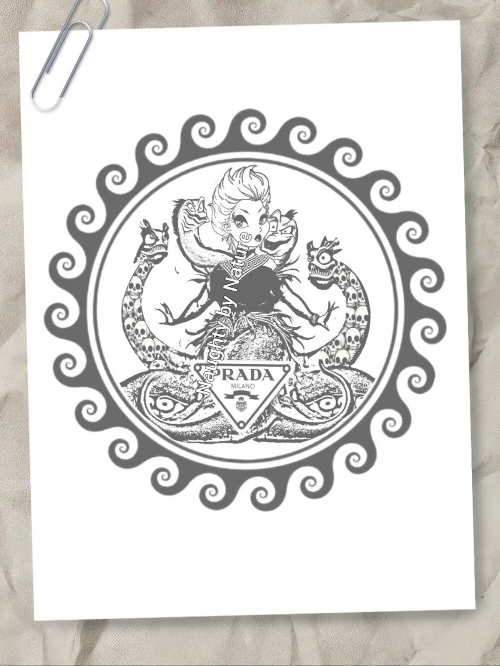 Ursula With Snakes And Eels Black & White Graphic Print Ready To Paint Cavas